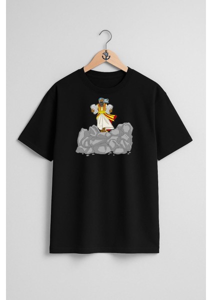 Oversize Incil Hikayesi Mısır Vebaları Jonah Shavuot Göğüs Tasarımlı Unisex T-Shirt