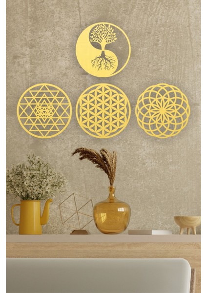 Spiritüel 4'lü Duvar Seti, Yaşam Çiçeği, Yantra, Torus ve Yin Yang Motifleri fiyatları