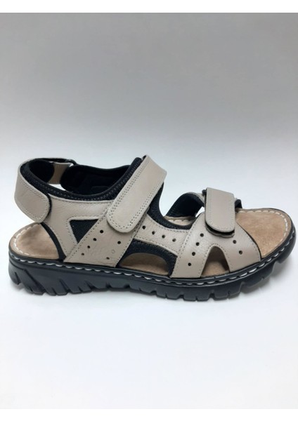 Hakiki Deri Vizon Rengi Cırtlı Rahat Taban Erkek Sandalet C-9805184