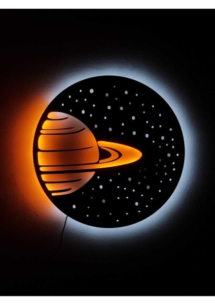 Siyah Mdf LED Işıklı Satürn Tablo, Şık ve Dekoratif Ev Süsü