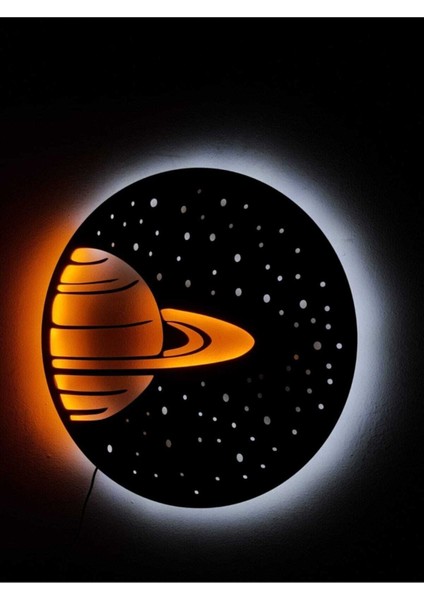 Siyah Mdf LED Işıklı Satürn Tablo, Şık ve Dekoratif Ev Süsü modelleri