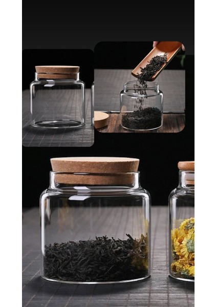 6'lı Mantar Kapaklı Cam Kavanoz Baharat Takımı, 575CC, Şık ve Kullanışlı Set