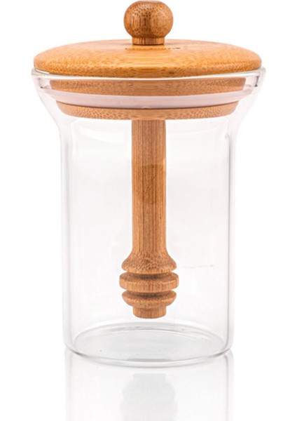 Beyaz Cam Saklama Kabı, Bal Kaşıklı, Şık ve Pratik Mutfak Gereçleri