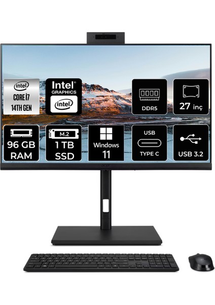 Veriton 4000 Intel Core I7 14700 96GB 1tb SSD 27" Fhd W11H All In One Bilgisayar & Per4 USB Bellek DQR23EM003P378