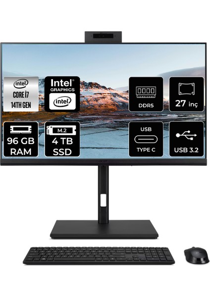 Veriton 4000 Intel Core I7 14700 96GB 4tb SSD 27" Fhd Fdos All In One Bilgisayar & Per4 USB Bellek DQR23EM003P340