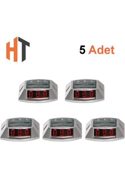 5'li Set Kırmızı Solar Yol Butonu 3x3 Ledli