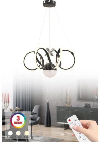Istanbul Avize Aura Siyah Kumandalı Ledli Modern 3 Renk LED Avize modelleri