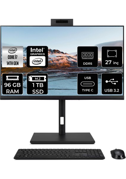 Veriton 4000 Intel Core I7 14700 96GB 1tb SSD 27" Fhd Fdos All In One Bilgisayar & Per4 USB Bellek DQR23EM003P338