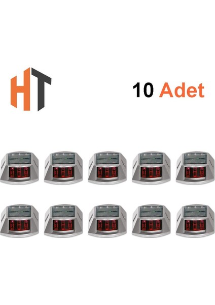 10'lu Set Kırmızı Solar Yol Butonu 3x3 Ledli