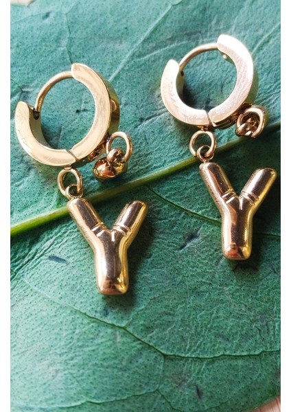 Gold Renk Y Harfi Lüks Gösterişli Klips Küpe