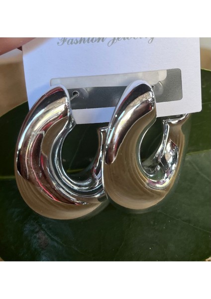 Gümüş Renk Lüks Gösterişli Halka Küpe