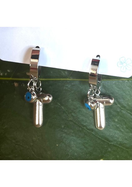 Gümüş Renk T Harfi Lüks Gösterişli Klips Küpe