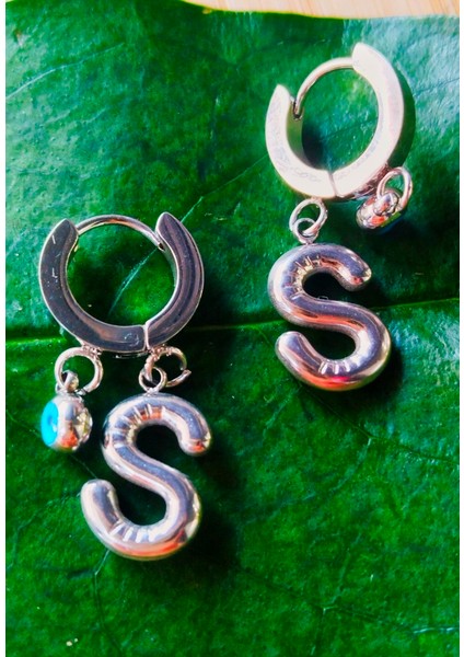 Gümüş Renk S Harfi Lüks Gösterişli Klips Küpe