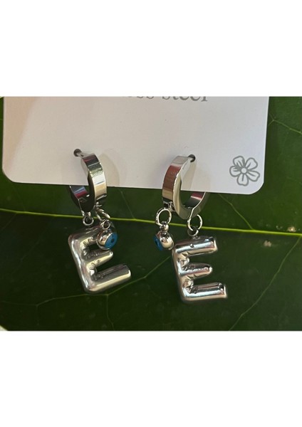 Gümüş Renk E Harfi Lüks Gösterişli Klips Küpe