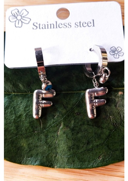 Gümüş Renk F Harfi Lüks Gösterişli Klips Küpe