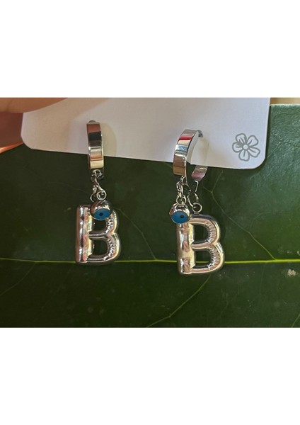 Gümüş Renk B Harfi Lüks Gösterişli Klips Küpe