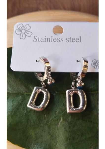 Gümüş Renk D Harfi Lüks Gösterişli Klips Küpe