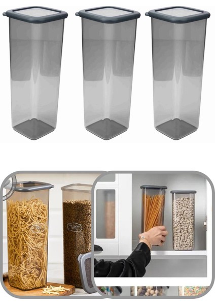 2000 ml Gri Kare Saklama Kabı, Silikon Kapaklı, Hava Geçirmez, Çok Amaçlı Kutu