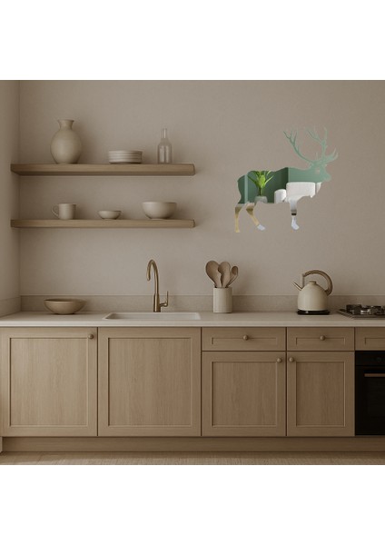 Ahşap Geyik ve Geyik Silueti Dekoratif Iç Mekan Aynalı Tablosu - NX9401-4150 modelleri