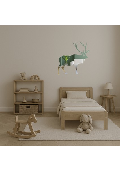 Ahşap Geyik ve Geyik Silueti Dekoratif Iç Mekan Aynalı Tablosu - NX9401-4150 fırsatları