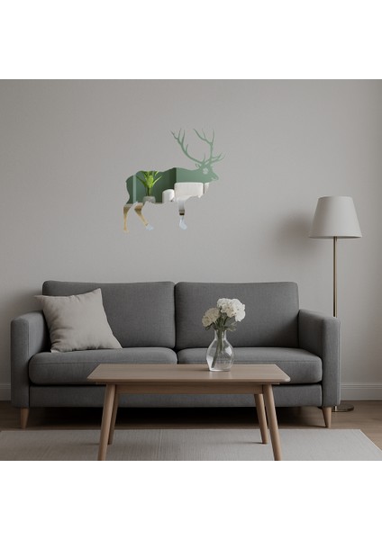 Ahşap Geyik ve Geyik Silueti Dekoratif Iç Mekan Aynalı Tablosu - NX9401-4150 indirimleri