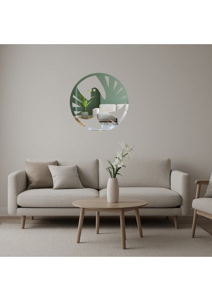 Barış Güvercini Yuvarlak Dekoratif Duvar Aynalı Tablosu - NX3554-2591