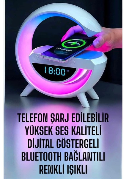 Bluetooth Hoparlör Dijital Göstergeli Wireless Şarj Rgb Işıklı