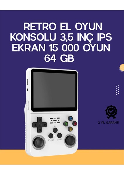 R36S Retro El Konsolu 64 GB – 15.000 Oyun, Geniş Platform Desteği, 3.5” IPS Ekran