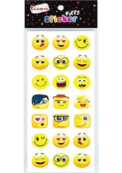 Ticon Puffy Sticker Gülen Yüz Karışık - 6 Adet