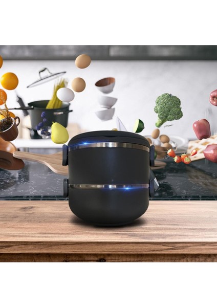 Iki Katlı Gri Sefer Tası, Tek Kişilik, Pratik ve Şık Yemek Saklama Kabı