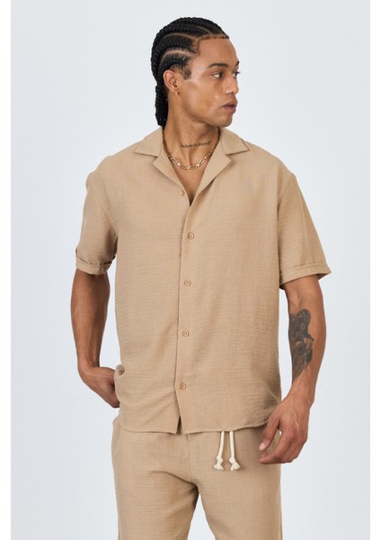 Keten Oversize Kısa Kol Gömlek