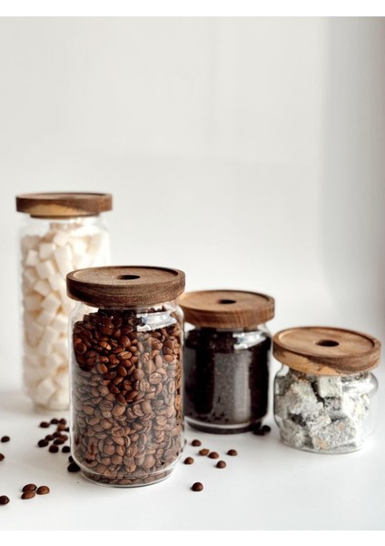 Şeffaf Cam Saklama Kabı, Ahşap Kapak, 700 Ml, Şık ve Dayanıklı Tasarım modelleri