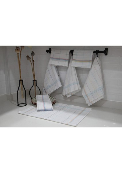 10'lu Beyaz Çizgili Mutfak Kurulama Bezi ve Peçete Seti 50X70 cm