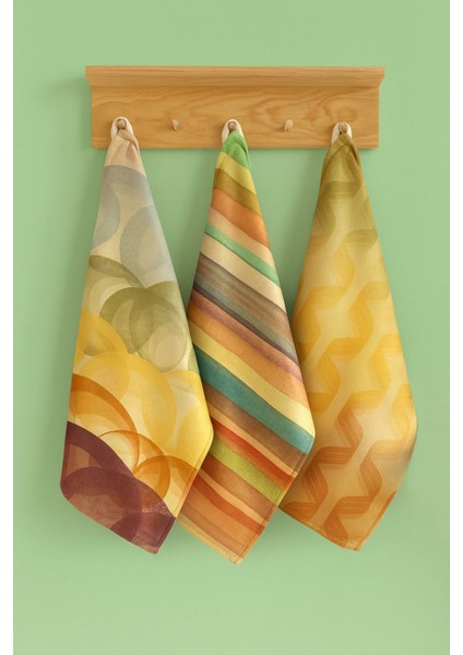 Renkli 35X50CM 3'lü Pamuk Mutfak Fırın Havlusu Seti