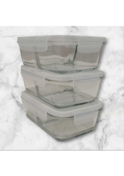 Cam Bölmeli Saklama Kabı 3'lü Set 720CC Beyaz Kapaklı fiyatları