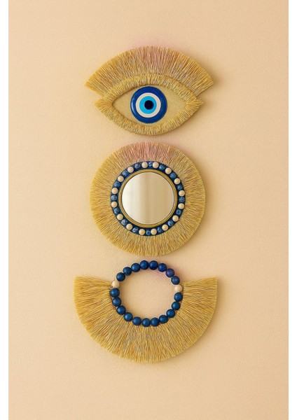 El Yapımı Doğal Rafya ve Boncuklu Bohem Duvar Dekor Seti