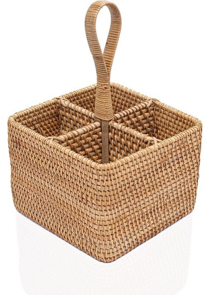El Yapımı Kare Rattan Kaşıklık, Şık ve Doğal Mutfak Gereçleri