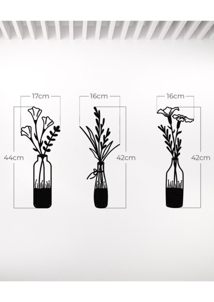 Şık Metal Duvar Tablosu Bahar Çiçekleri 16X43CM, 3'lü Set Siyah Renk fiyatları