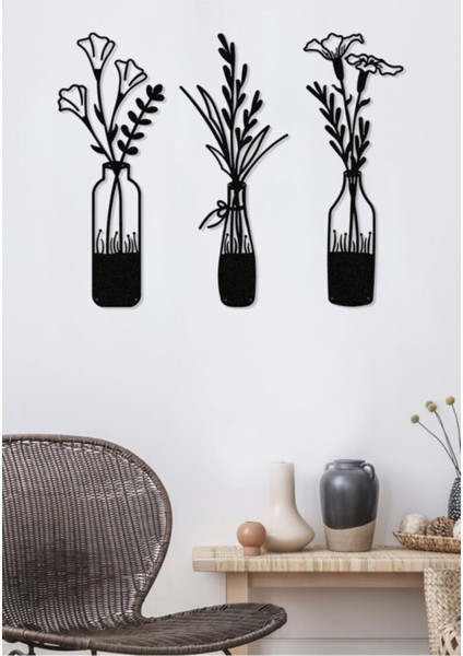 Şık Metal Duvar Tablosu Bahar Çiçekleri 16X43CM, 3'lü Set Siyah Renk modelleri