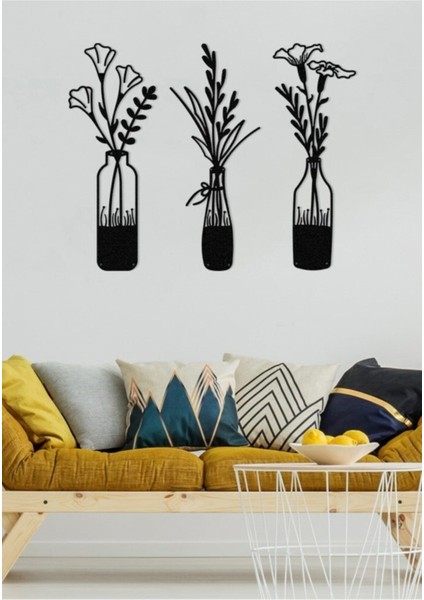 Şık Metal Duvar Tablosu Bahar Çiçekleri 16X43CM, 3'lü Set Siyah Renk fırsatları