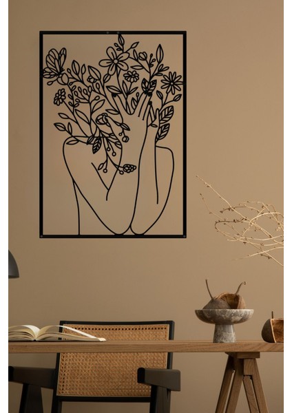 Şık Siyah Metal Çiçekli Kadın Duvar Tablosu 42X60CM fiyatları