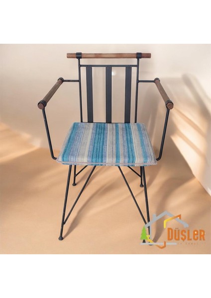 40X40 Mavi Gri Çizgili Su ve Leke Itici Fermuarlı Bağcıklı Cappucino Biyeli Sandalye Minderi 4 cm