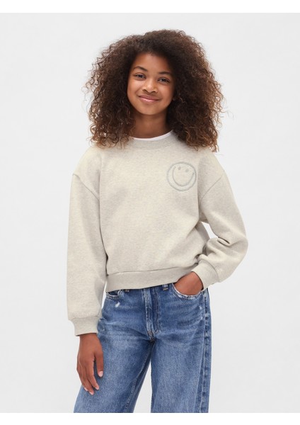 Kız Çocuk Gri Vintage Soft Dolman Sweatshirt