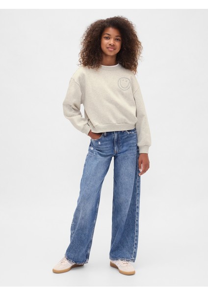 Kız Çocuk Gri Vintage Soft Dolman Sweatshirt modelleri