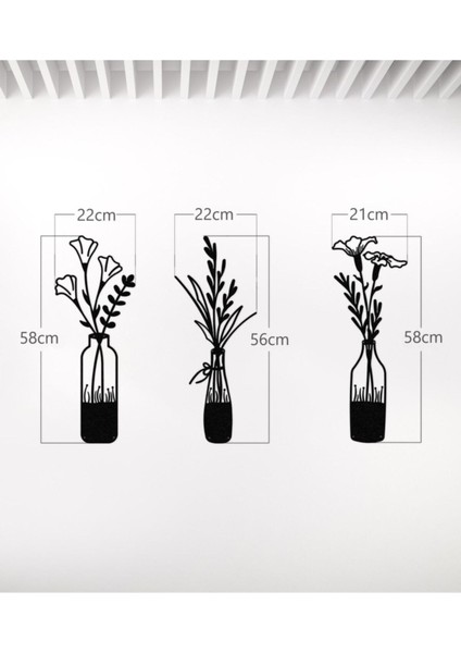 Siyah Metal Duvar Tablosu Bahar Çiçekleri 22X56CM, 3'lü Set fiyatları