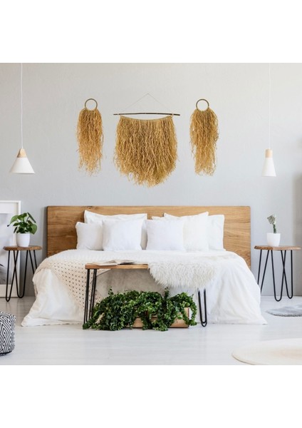 El Yapımı Doğal Rafya Duvar Süsü, Dekor ve Yatak Başlığı, Bej Renkli, Şık ve Modern Seçenek