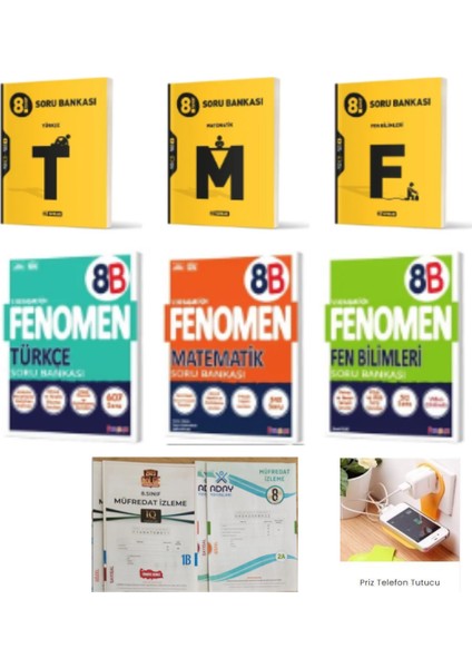 Hız Yayınları 2025 8.sınıf Türkçe Matematik Fen Bilimleri Soru Bankası (Kolay-Orta) ve Fenomenyayınları 8.sınıf Türkçe Matematik ve Fen Bilimleri Soru Bankası Seti 6lı Priz Tutucu ve 2deneme Hediye