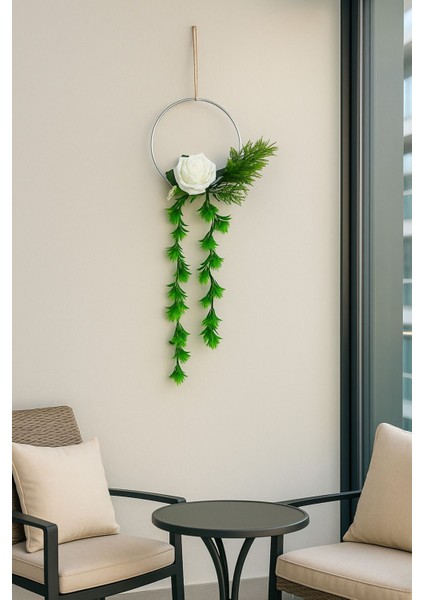 El Yapımı Demir Kasnak Bohem Duvar Süsü, Yapay Çiçekli, Jüt Ipli, Balkon ve Dekor modelleri