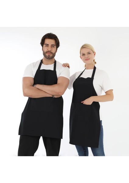 Siyah Mutfak Önlüğü, Cepli, Şef, Garson, Aşçı, Barista, Restoran, Kafe, Şık, Dayanıklı