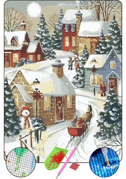 5D Elmas Boyama Seti – Noel Neşesi | 40x50 cm - Tuvale Gerili Diamond Painting Sayılarla Boyama Elmas Mozaik Tablo